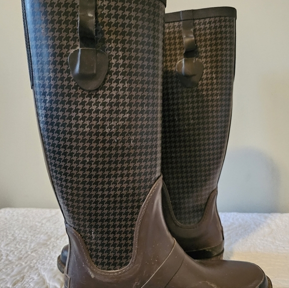 LL BEAN Wellie Tall, Black & Brown Houndstooth, Waterproof Rain Boots 9.5/10 - Picture 8 of 12